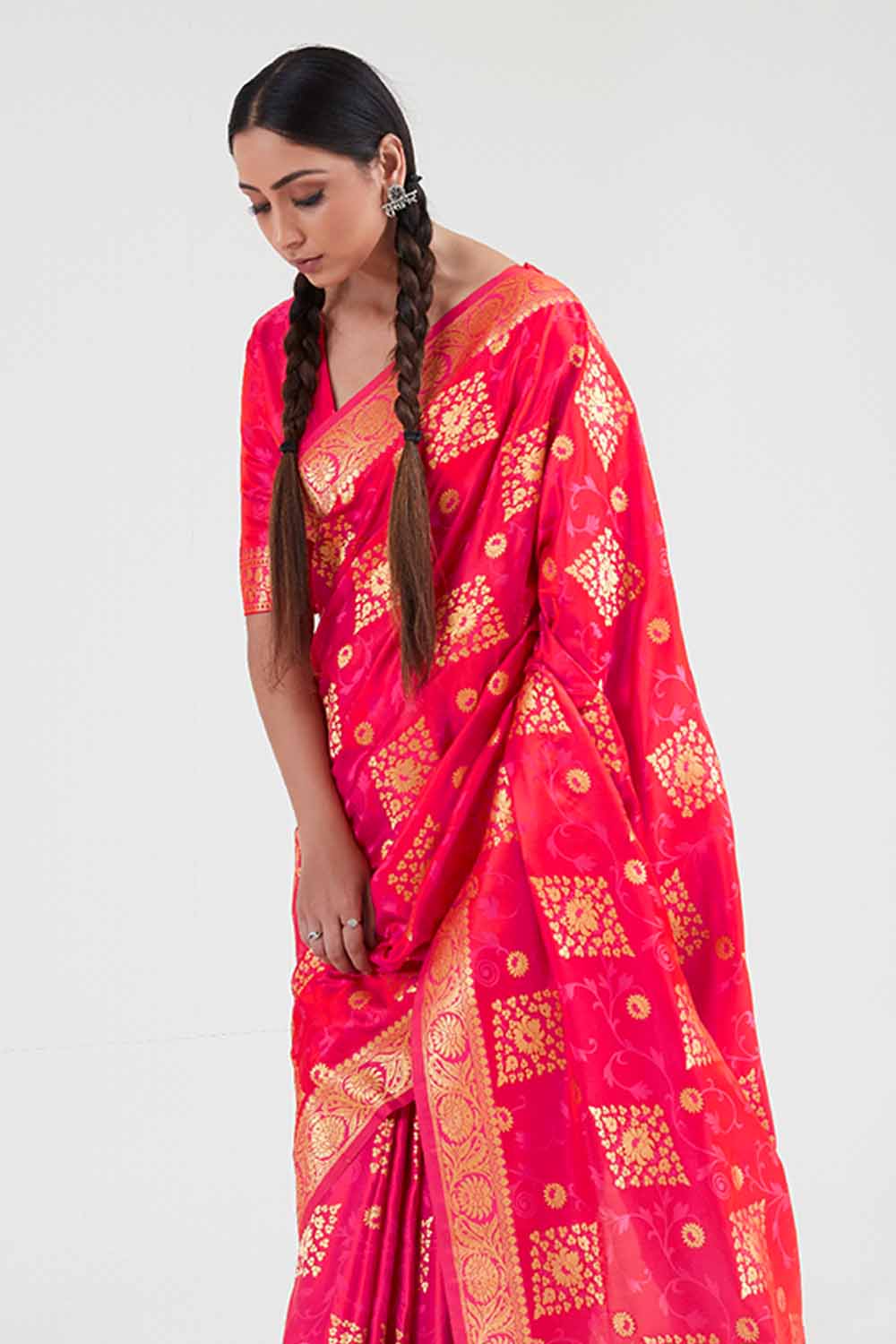 Strawberry Pink Banarasi Saree