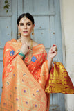 Subtle orange woven banarasi brocade Saree - Buy online on Karagiri - Free shipping to USA