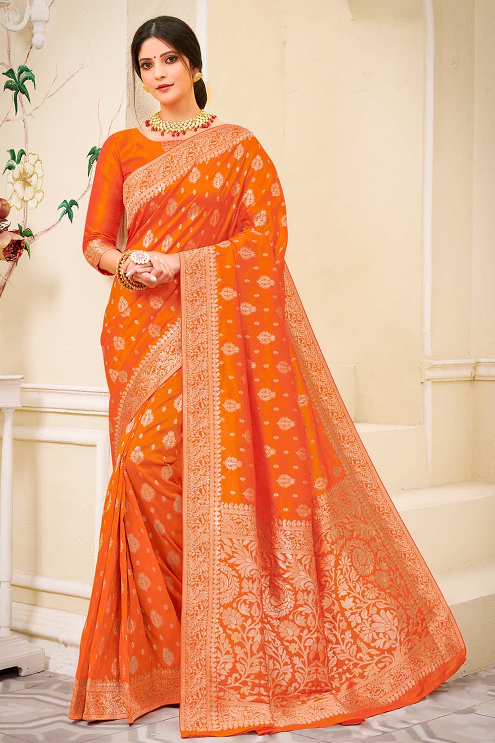 Banarasi Saree in Orange : SNEA2357