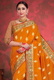 Tangerine Orange Zari Butta Saree