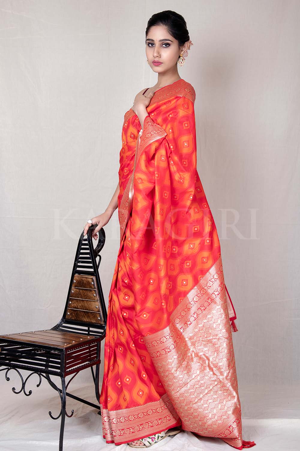 Tango Orange Banarasi Saree