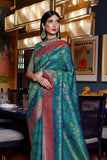 Buy Teal blue banarasi saree online at best price - Karagiri