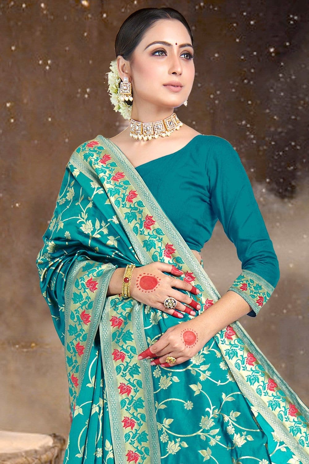 Teal Blue Banarasi Saree