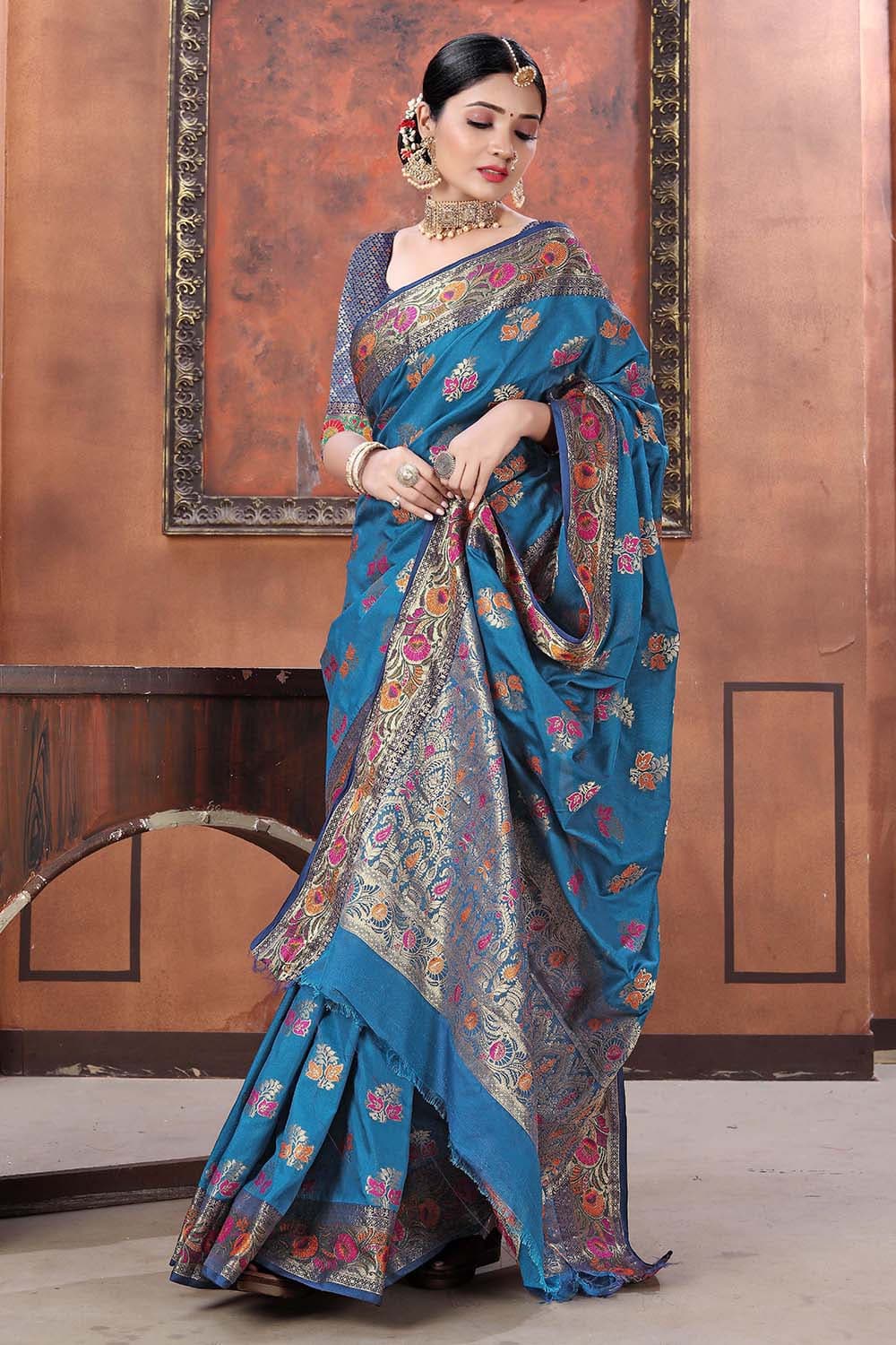 blue banarasi saree