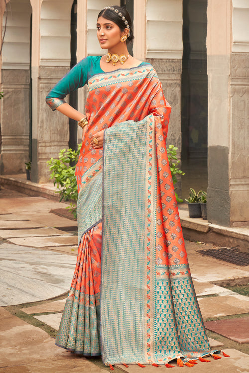 orange banarasi saree