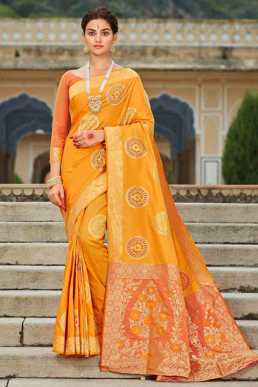 Banarasi Saree Turmeric Orange Banarasi Saree saree online