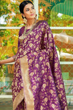 Voilet woven banarasi brocade Saree - Buy online on Karagiri - Free shipping to USA