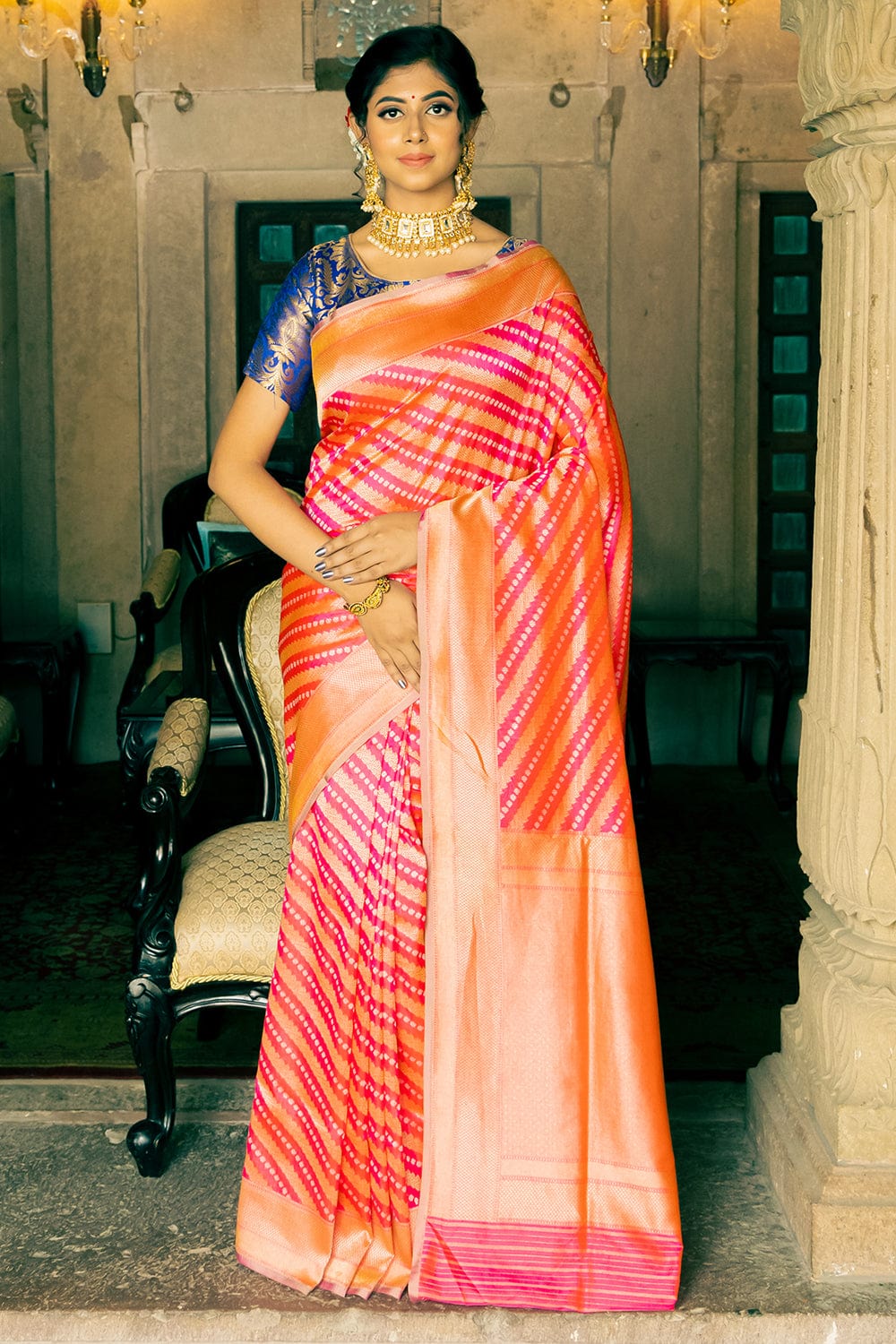 pink banarasi saree