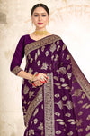 Wine Purple Printed Banarasi Saree