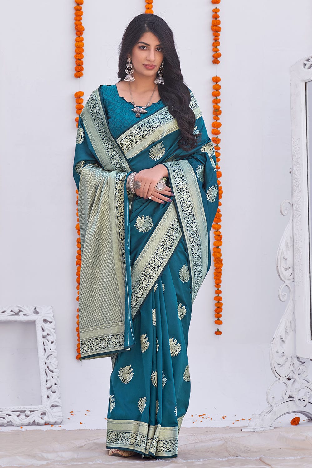 blue banarasi saree