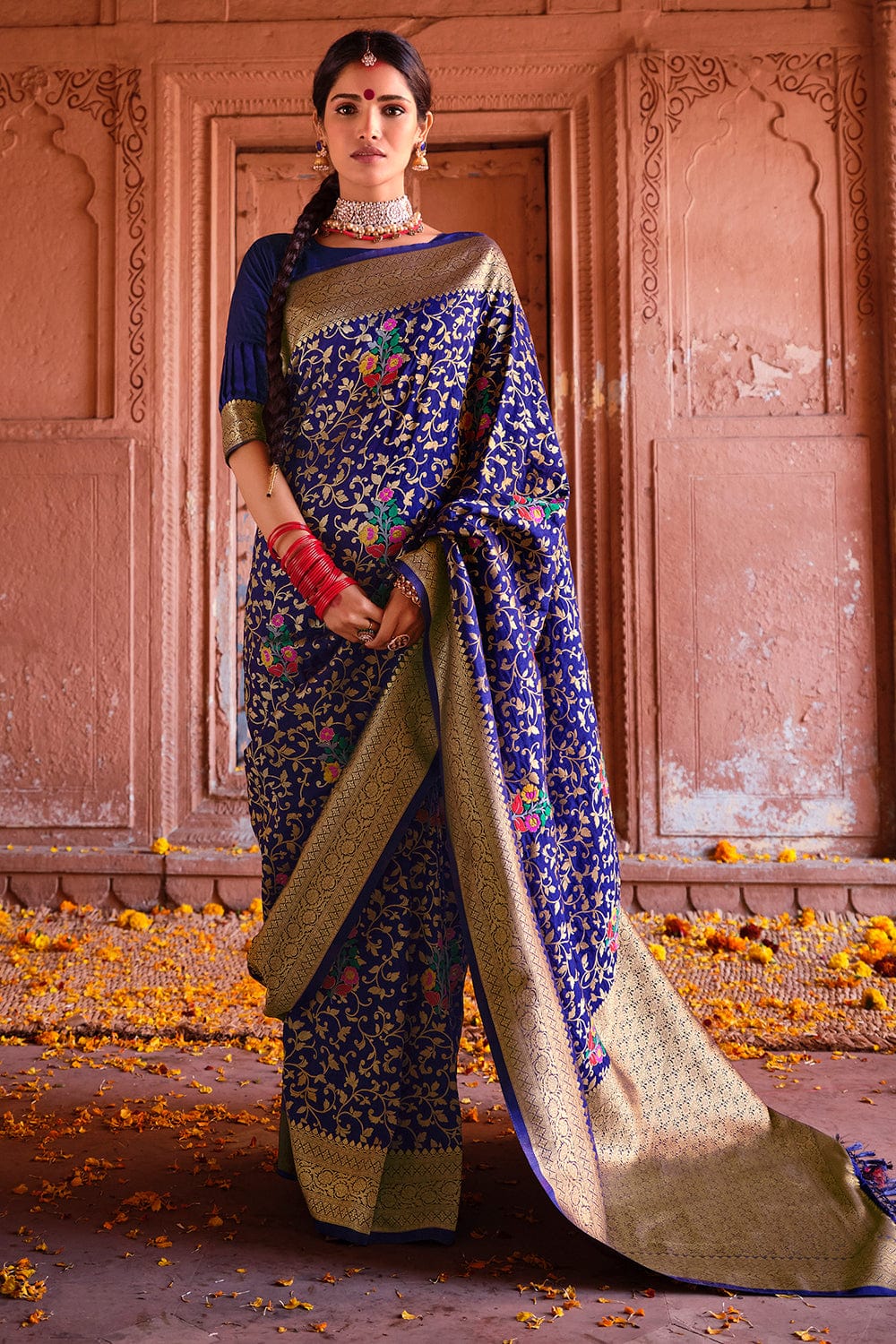 Royal Blue Digital Print Satin Silk Saree | latest designer party wear  sarees