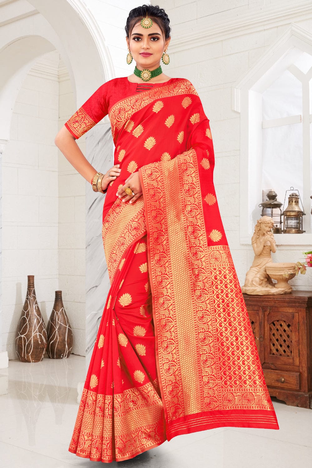 red silk saree