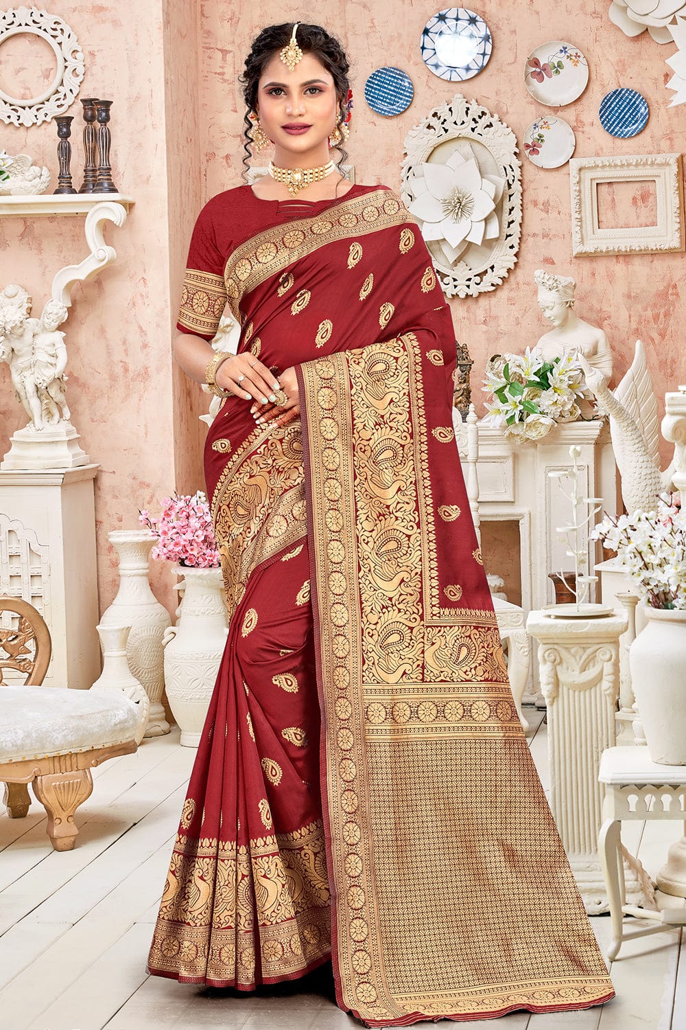 Buy maroon banarasi saree online-Karagiri | SALE