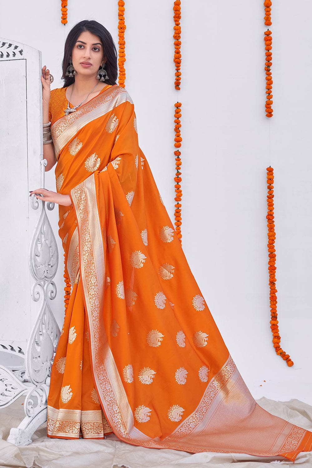 orange banarasi saree