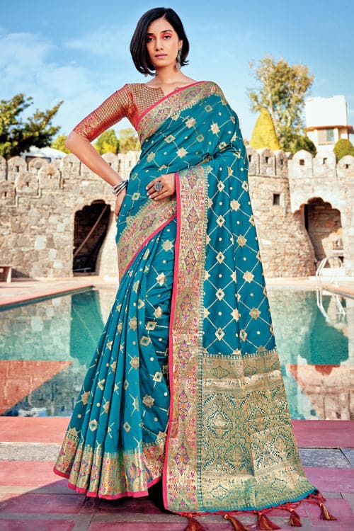 blue banarasi saree