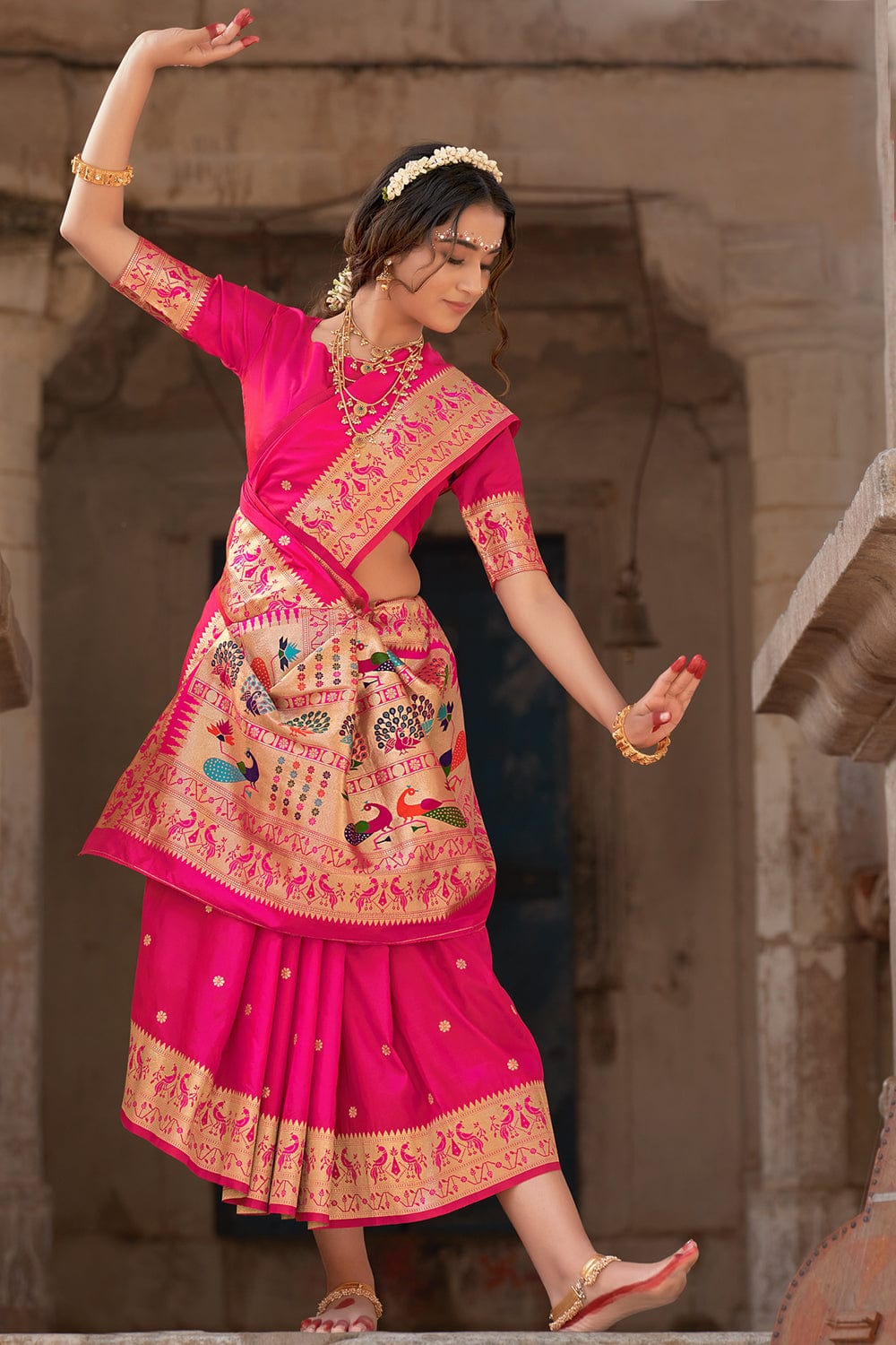 pink banarasi saree