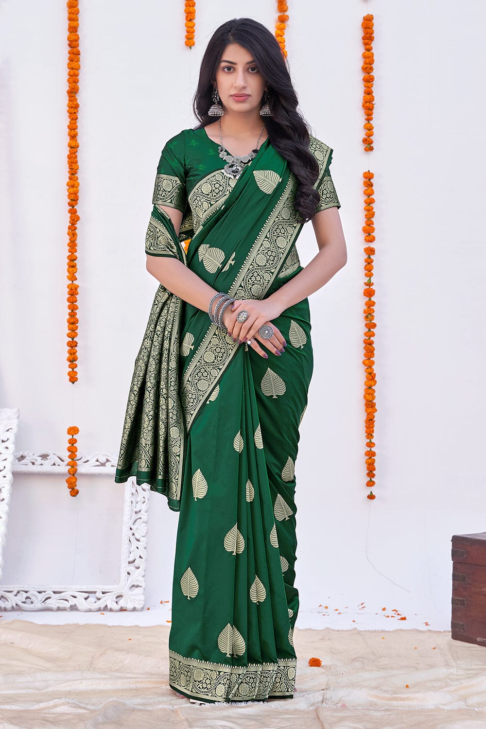 green banarasi saree