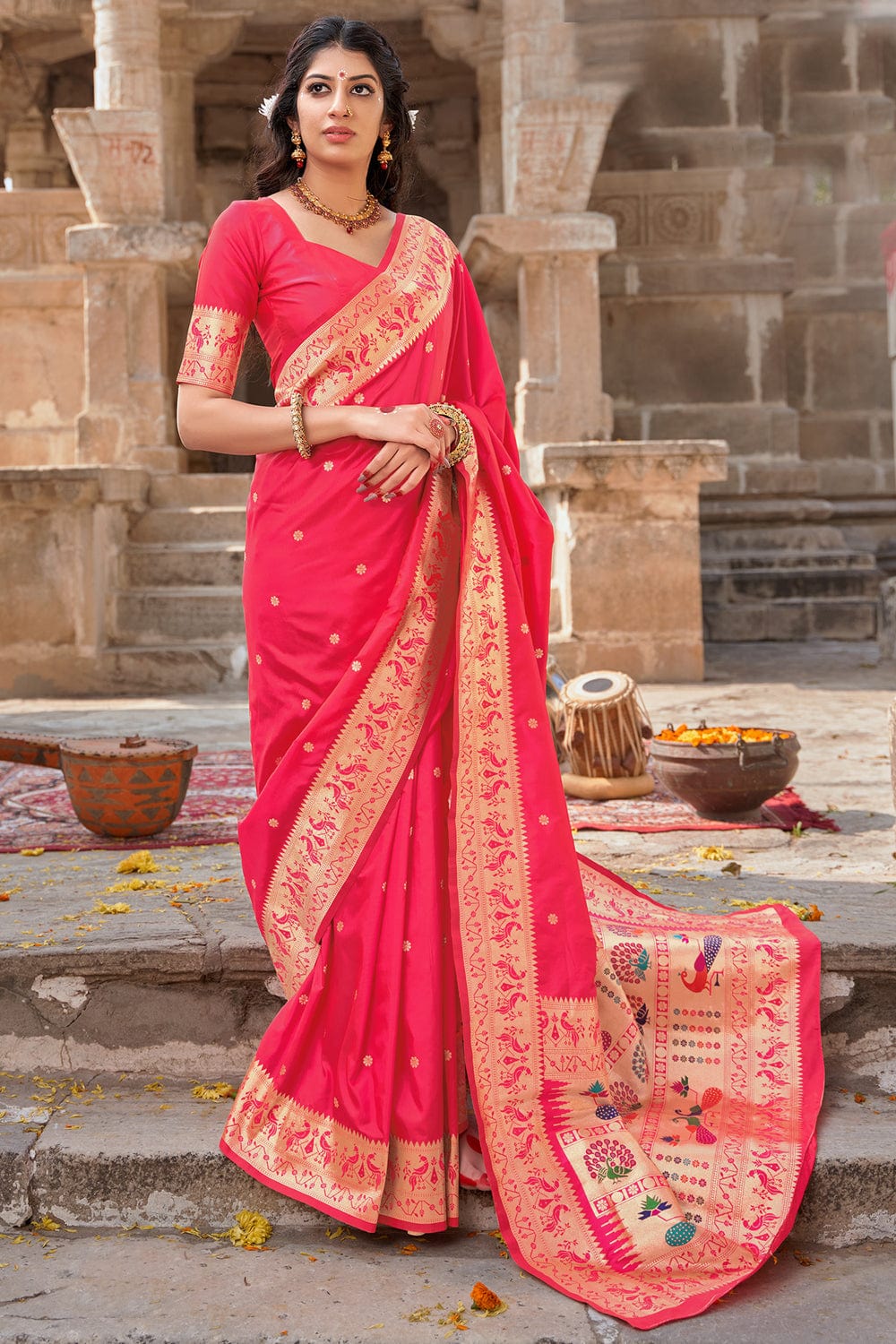 pink banarasi saree