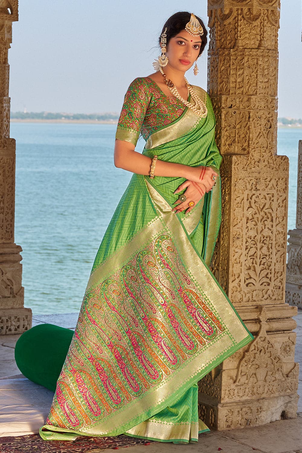 green banarasi saree