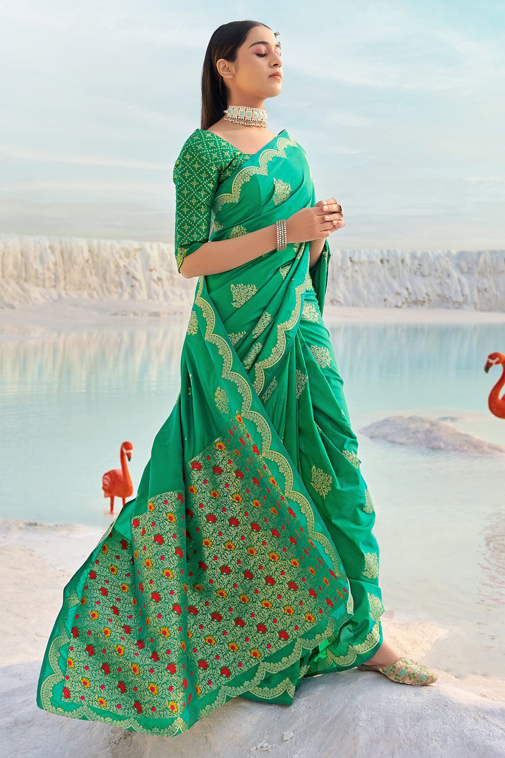 green banarasi saree