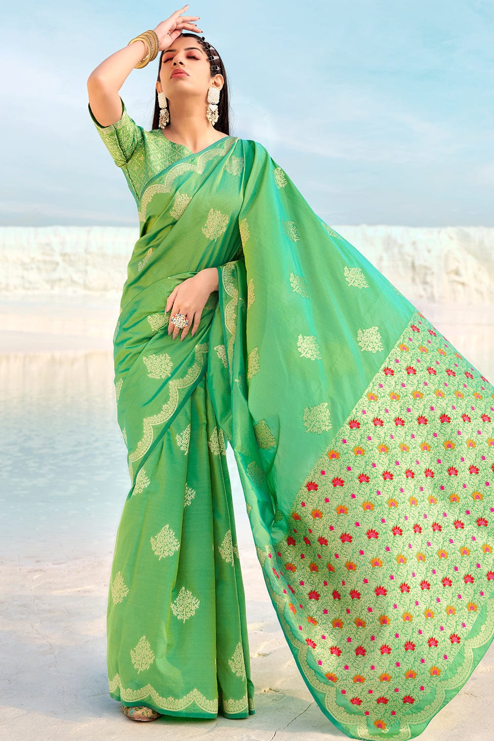 green banarasi saree