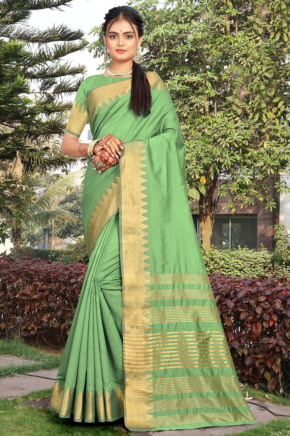 green banarasi saree