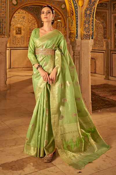 Trending | Pista Green Banarasi Silk Party Wear Saris and Pista Green  Banarasi Silk Partywear Sarees online shopping