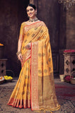 yellow banarasi saree