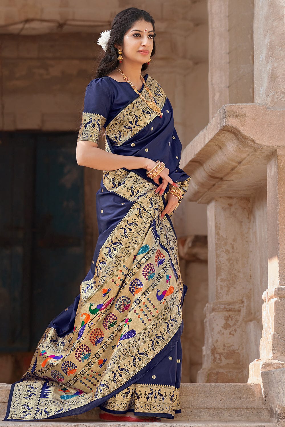 blue banarasi saree