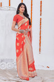 peach banarasi saree