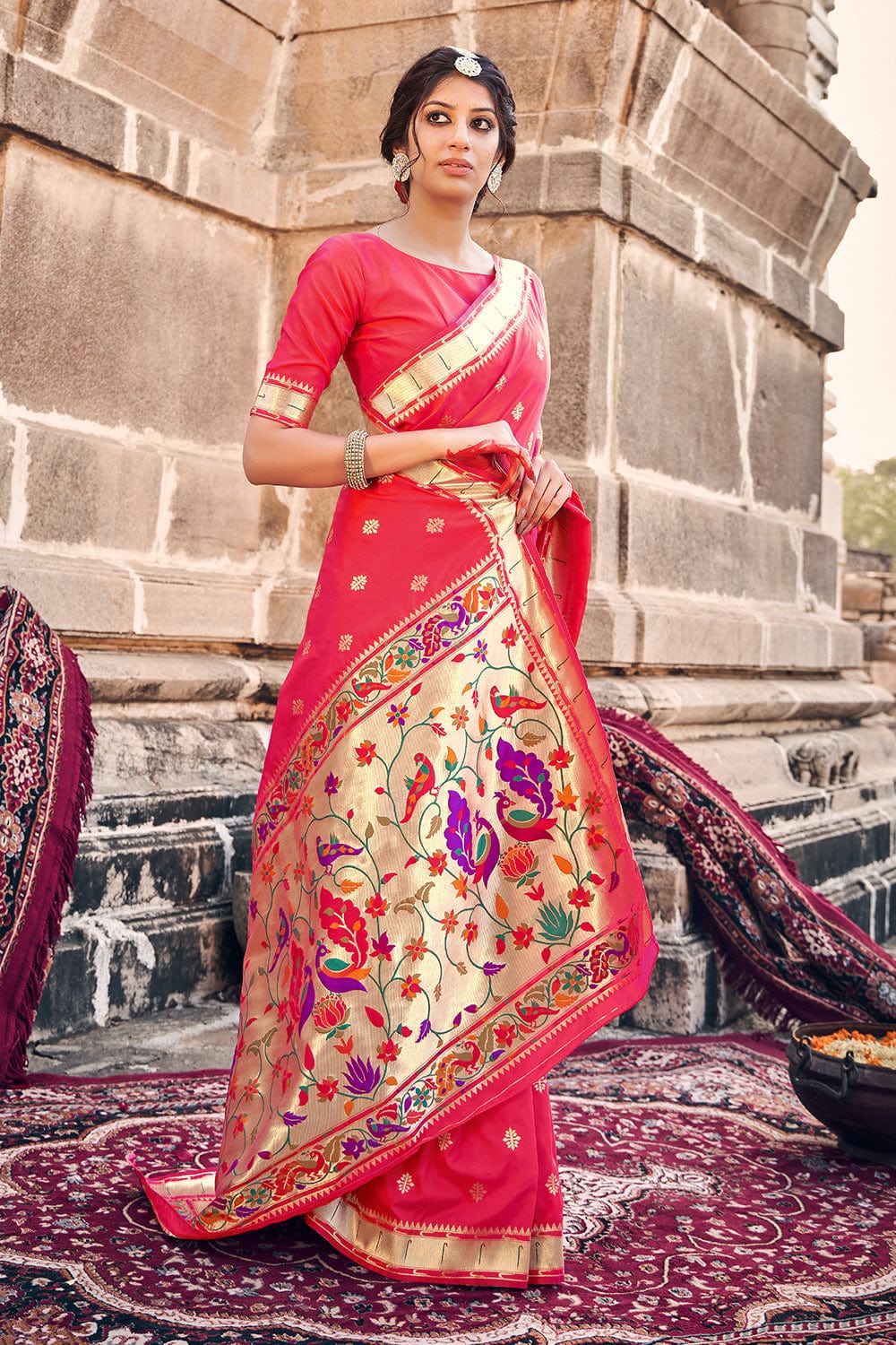 Punch Pink Banarasi Silk Saree