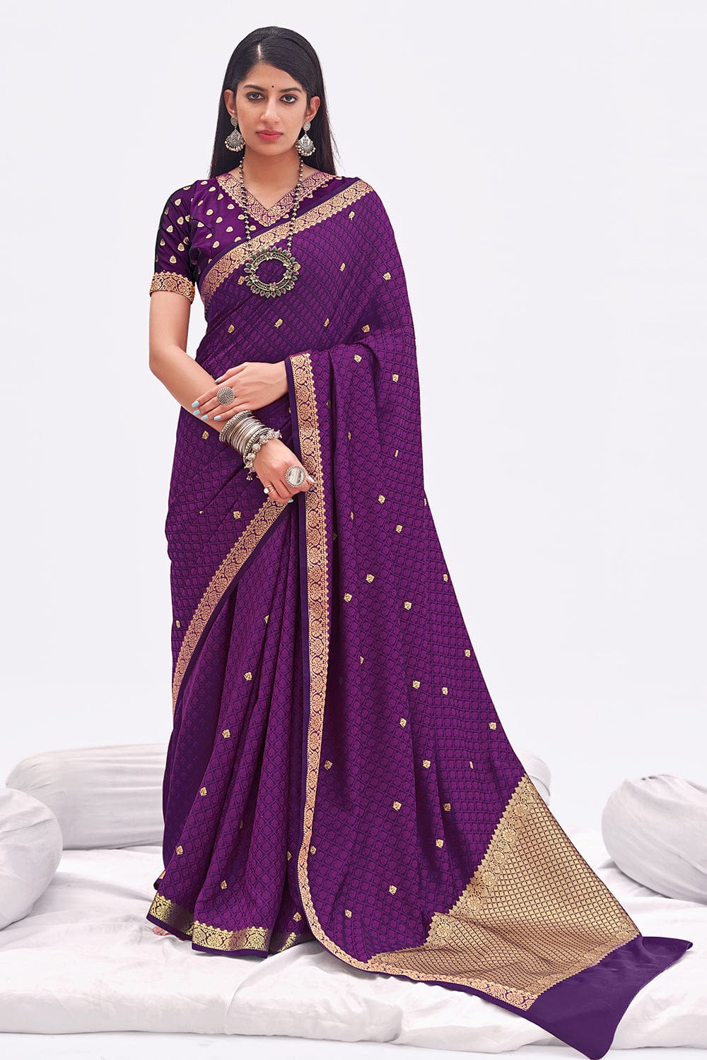 purple banarasi saree