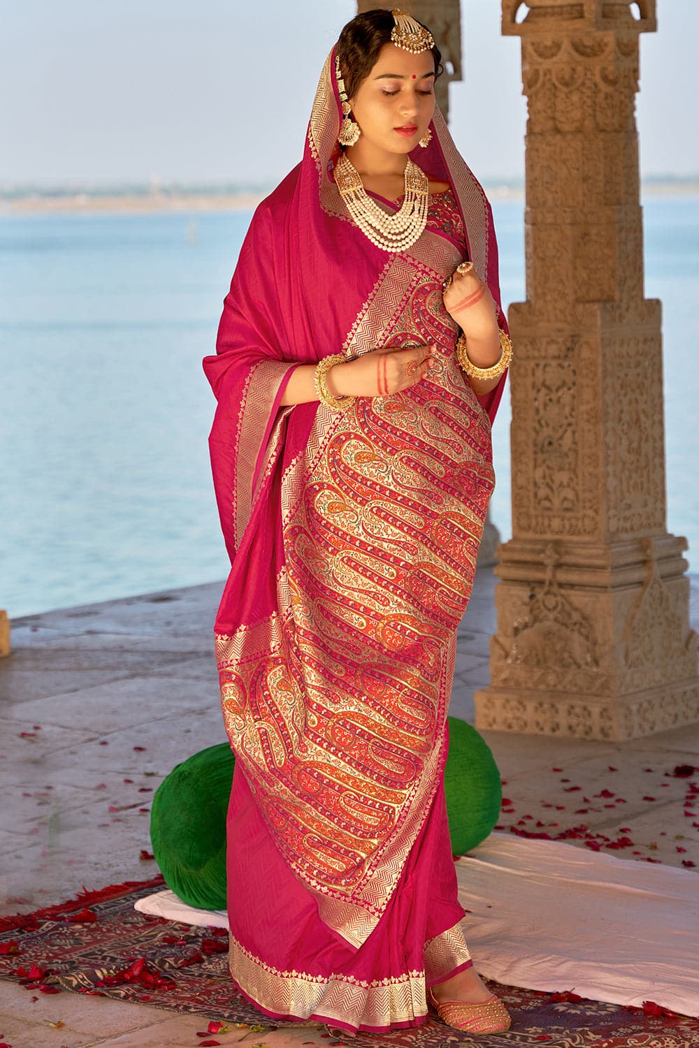 pink banarasi saree