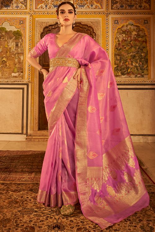 pink banarasi silk saree