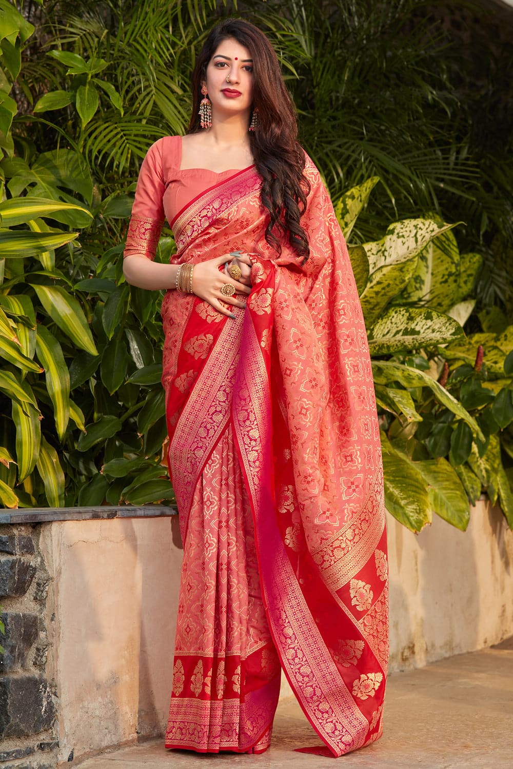 Rose Red Crape Silk Embellished Royal Saree