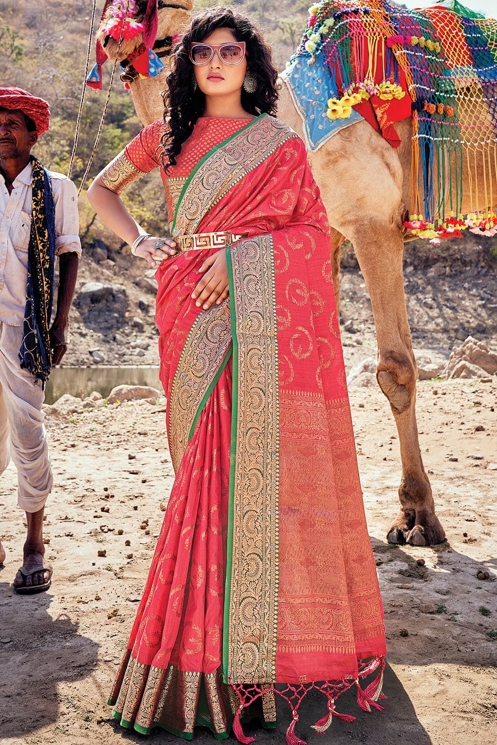 pink banarasi saree