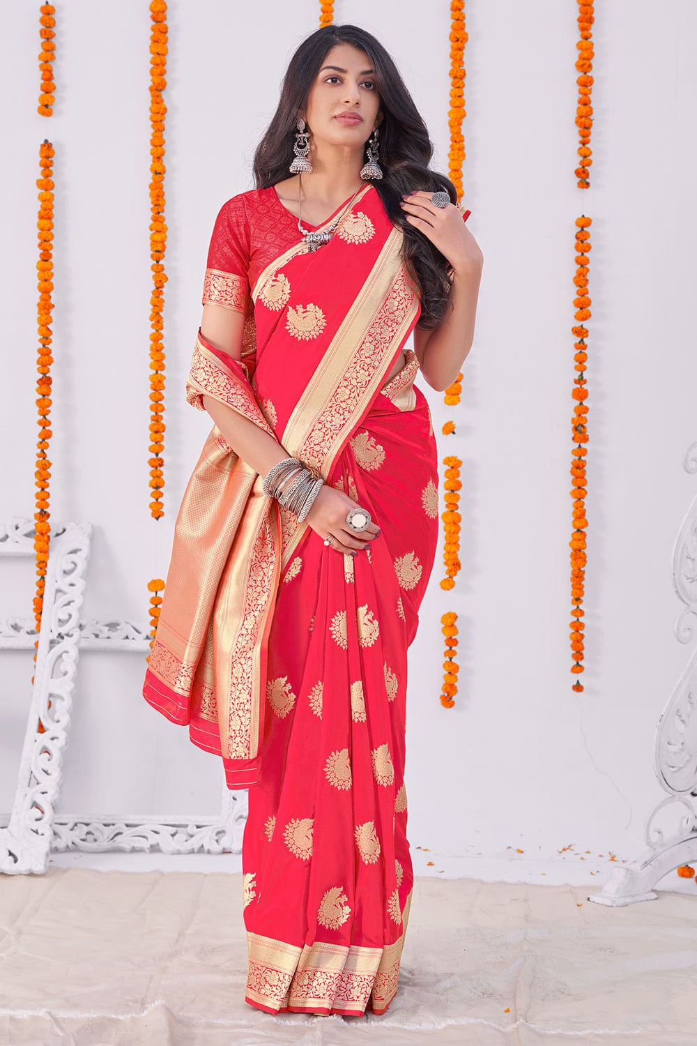 red banarasi saree