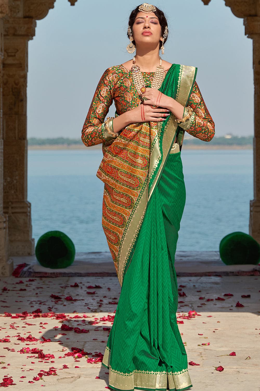 green banarasi saree