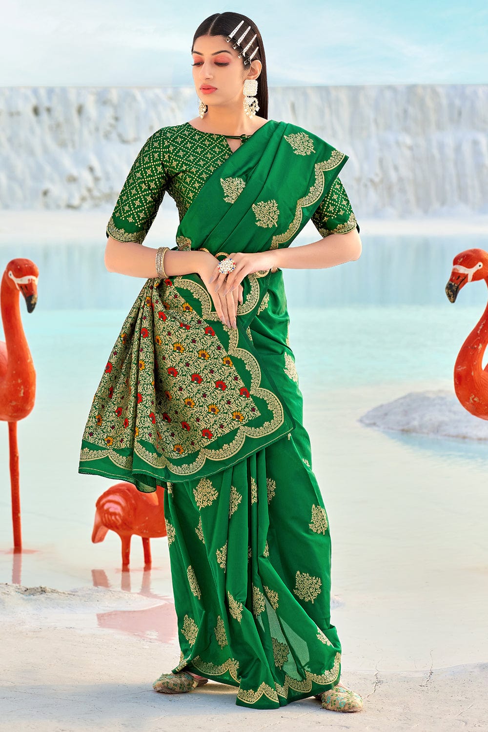 green banarasi saree