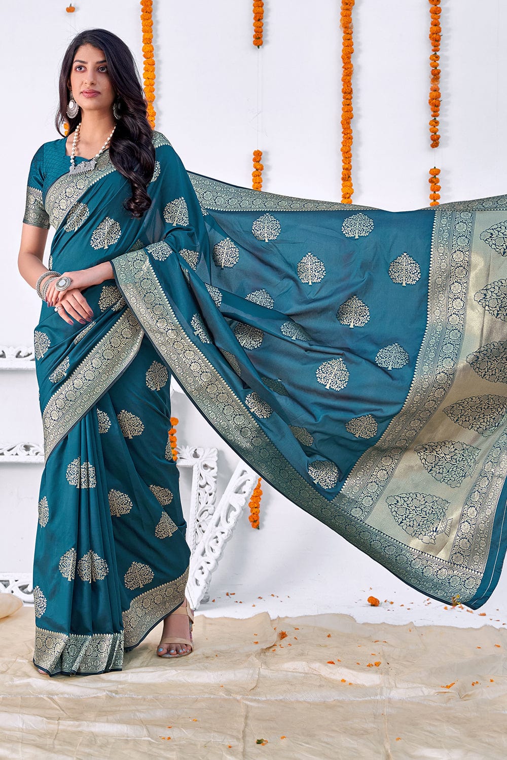 blue banarasi saree