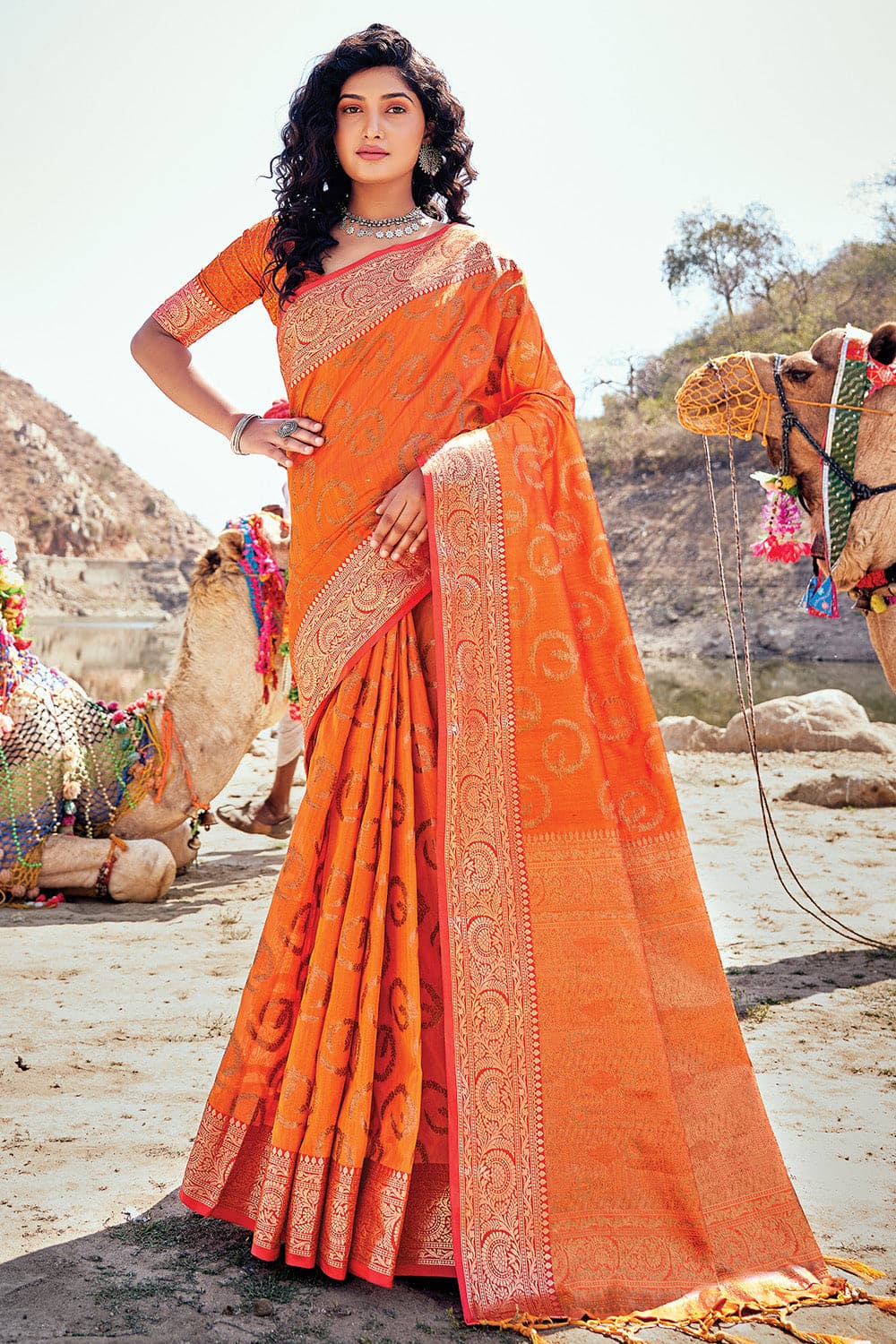 orange banarasi saree