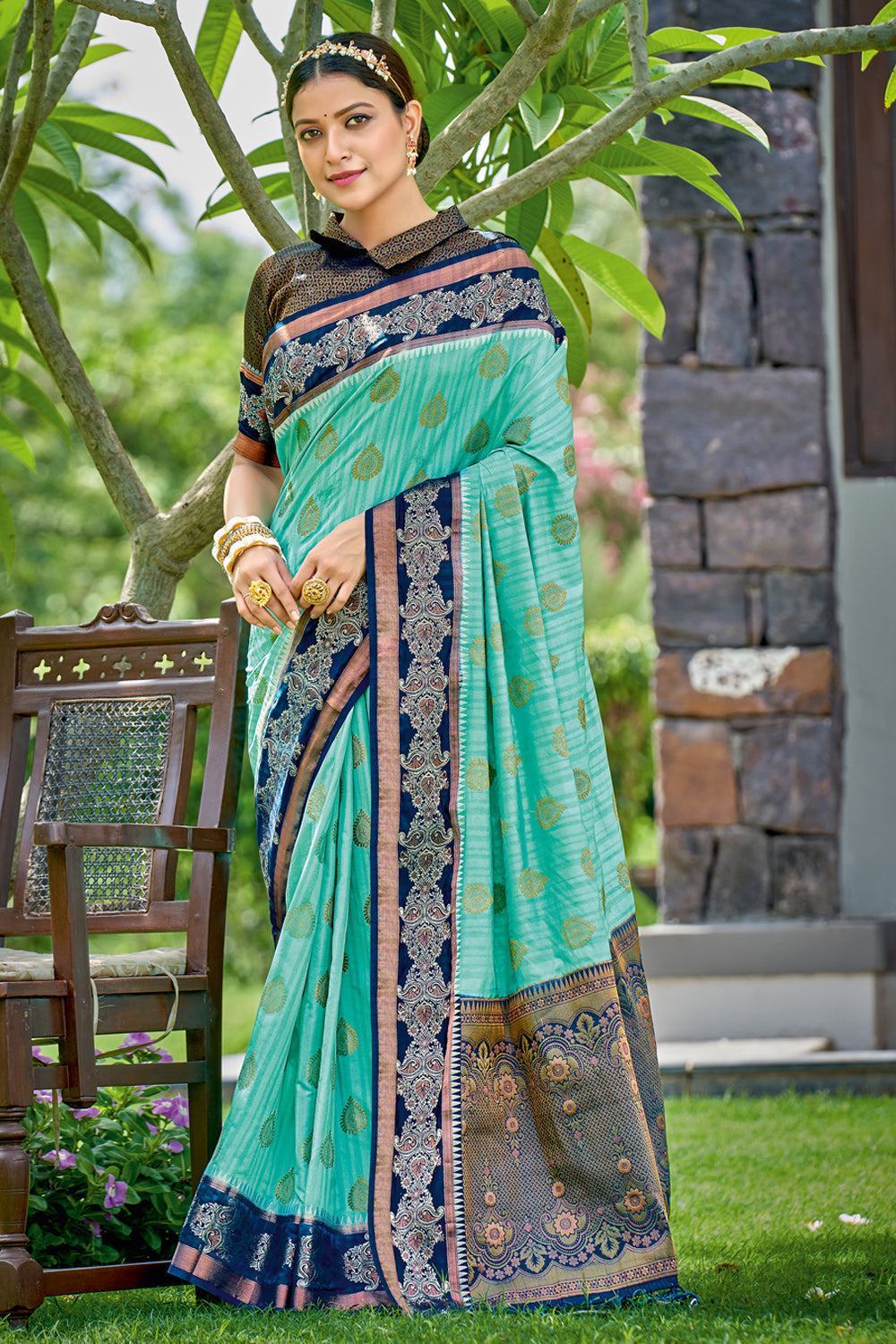 Buy Turquoise Blue Silk Festival Wear Weaving Saree Online From Wholesale  Salwar.