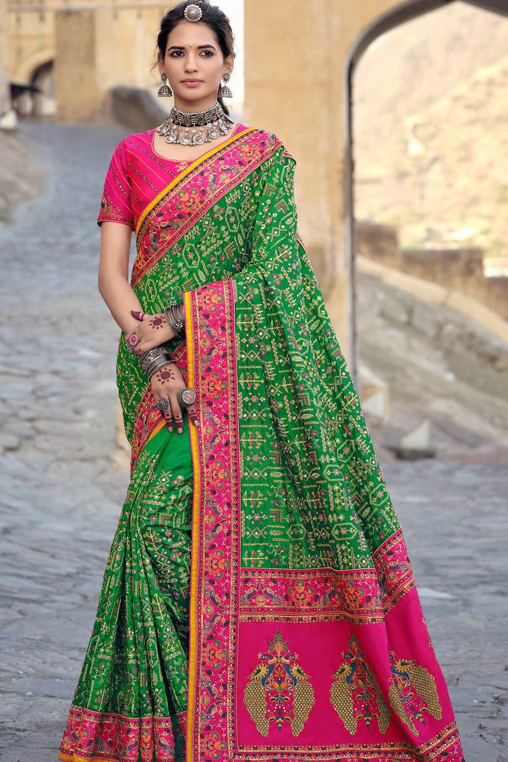 green  banarasi saree