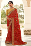 red bandhani saree