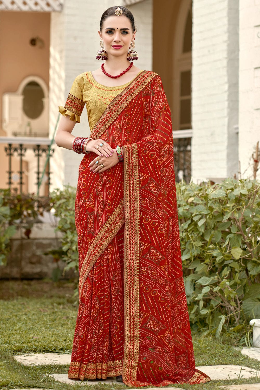 Gharchola Bandhani Red Saree, Art Silk, 6.3 M (with Blouse Piece ) at Rs  1099/piece in Surat