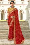 red bandhani saree