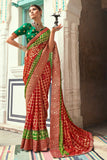 red bandhani saree