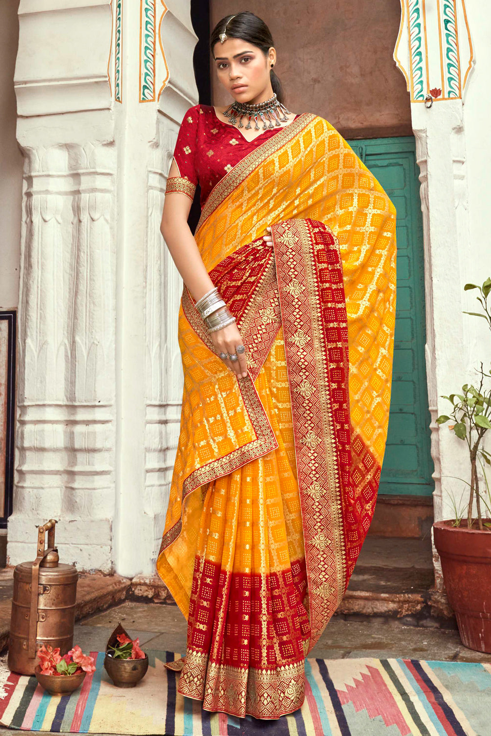 Sari Pure Soft Naylon Silk Designer Red With Yellow Combination Saree  Trditional Party Weeding Saree - Etsy Sweden
