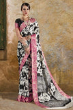 Black Floral Pure Satin Crepe Designer Saree saree online