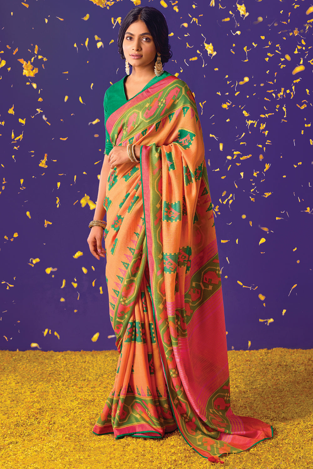 orange brasso saree